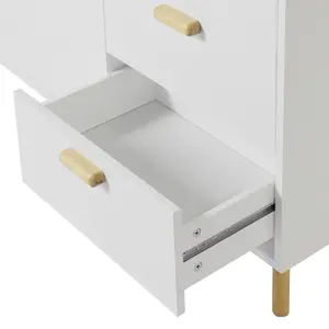 140 x 40 x 78cm Multi-Use Storage Cabinet with Solid Wood Top Double Doors and 3 Drawers in White