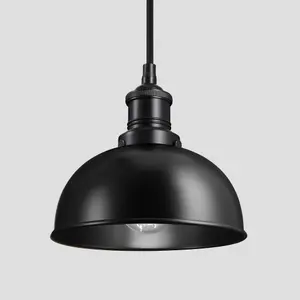 Industville Brooklyn Dome Pendant, 8 Inch, Black, Black Holder