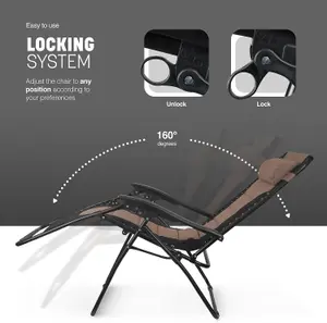 KEPLIN Set of 2 Brown Heavy Duty Textoline Zero Gravity Chairs for Garden Light Reclining Patio Sun Loungers