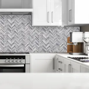 Splashwall Grey Herringbone MDF Splashback, (H)1220mm (W)2440mm (T)10mm