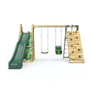 Rebo Wooden Pyramid Climbing Frame with Swings and 8.7ft Water Slide - Pixley