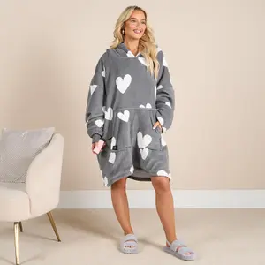 Heart Heated Hoodie Blanket Electric w/Power Bank Sherpa Fleece Throw, Charcoal