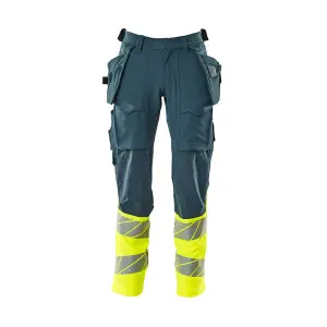 Mascot Accelerate Safe Trousers with Holster Pockets - Dark Petroleum/Hi-Vis Yellow   (32.5) (Leg Length - Regular)