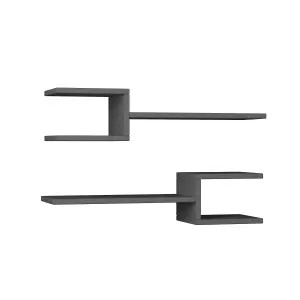 Decortie Fork Modern Wall Mounted Floating Shelf Unique Design Set 2 Piece Shelf Anthracite Grey 75cm