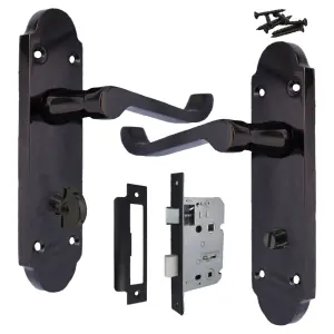 Epsom Door Handle Bathroom Lock Scroll Lever - Black Nickel Pack