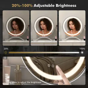 COSTWAY 40cm Round Makeup Vanity Mirror w/ Lights & Touch Screen 360 Rotation