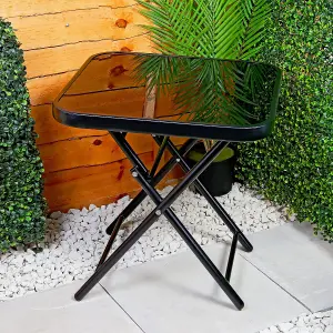 50cm Foldable Coffee Table - Small Square Patio Table - Super Robust Powder Coated Metal Frame With Tempered Glass Top - Non-slip