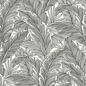 Pear Tree Tropical Palm Leaf Wallpaper Glitter Textured Vinyl White Black