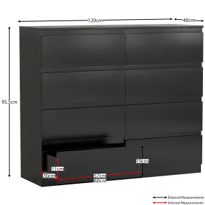 Vida Designs Denver Black 8 Drawer Chest (H)955mm (W)1200mm (D)400mm