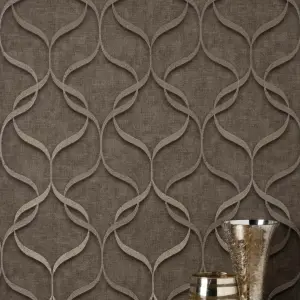 Milano Trellis Brown Wave Heavyweight Wallpaper M95629