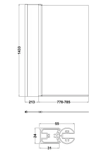 6mm Toughened Safety Glass Reversible Straight Shower Bath Screen with Fixed Panel - Chrome