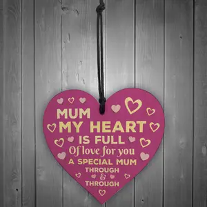 Red Ocean Mum Gift For Mothers Day Birthday Wood Heart THANK YOU Gift From Daughter Son Keepsake