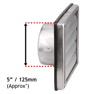 SPARES2GO Stainless Steel Square External Extractor Wall Vent Outlet with Gravity Flaps (5" / 125mm)