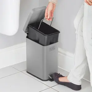 BLACK+DECKER 5L Grey Pedal Bin with Soft Close Lid