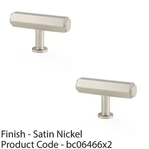 2 PACK - Industrial Hex T Bar Cabinet Door Knob - 55mm x 38mm - Satin Nickel Pull Handle