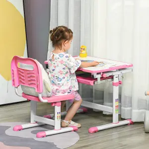 HOMCOM Kids Desk and Chair Set w/ Drawer, Pen Slot Hook - Pink