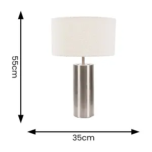 ValueLights Lexy Brushed Chrome Touch Table Lamp with Cream Boucle Shade