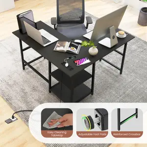 Costway 120cm L-Shaped Computer Desk Corner Study Writing Desk with Outlets