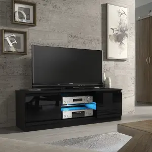 TV Unit 120cm Sideboard Cabinet Cupboard TV Stand Living Room High Gloss Doors - Black