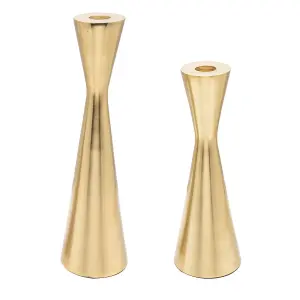 Green Decore Brass Finish Taper Candle Holder Set 2