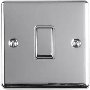 1 Gang 20A Single Light Switch POLISHED CHROME & GREY TRIM 2 Way Metal Rocker