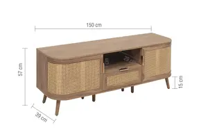 Rattan TV Entertainment Unit Curved Oak Cabinet Birlea Sark