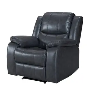 Recliner Manual Chair in Grey Faux Leather