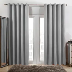 Dreamscene Eyelet Blackout Curtains Set of 2 Thermal Ring Top Window Treatment Panels - Silver, Width 46" x Drop 54"