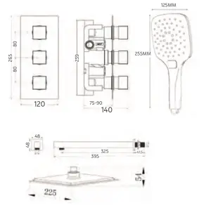 Keenware KBV-132 Malibu Lunar Concealed Two Outlet Shower Valve Wall Kit: Black