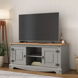 Corona Grey Flat Screen TV Stand 2 Door Television Cabinet Solid Wood Pine Unit