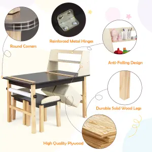 Costway Kids Table & Chair Set Children Wooden Toddler Drawing Art Desk w/ 2-Tier Shelf