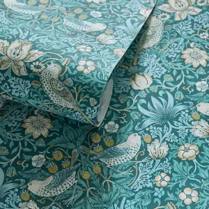 William Morris Strawberry Thief Wallpaper Teal W0171/06