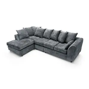 Harriet Crushed Chenille Large Left Facing Corner Sofa in Dark Grey