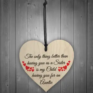 Red Ocean SISTER Child Having You As Auntie Gift Wooden Hanging Heart