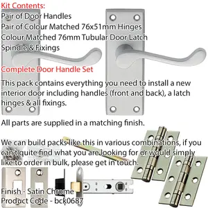 Door Handle & Latch Pack - Satin Chrome - Victorian Scroll Lever On Backplate