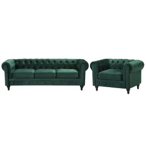 Velvet Living Room Set Green CHESTERFIELD