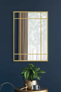 MirrorOutlet Fenestra - Gold Modern Contemporary Wall Mirror 39" X 27" (100CM X 70CM)