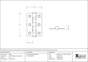 From The Anvil Satin SS 3 Inch Ball Bearing Butt Hinge (pair)