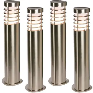 4 PACK Modern Outdoor Stainless Steel Post Light - 10.5W E27 LED - 500mm Height