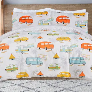 Smart Living Luxury Reversible Polycotton Easy Care Bedding Quilt Cover, Textured Duvet Cover Set, Bed Covers - Campervan