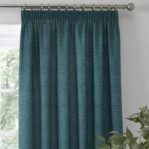 Pembrey Textured Pair of Pencil Pleat Curtains With Tie-Backs