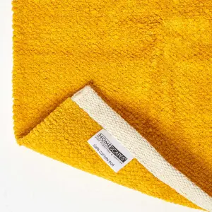 Homescapes Mustard 100% Cotton Plain Chenille Rug with Natural Trim, 60 x 100 cm