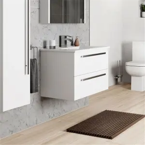 Bathroom 2-Drawer Wall Hung Vanity Unit with Ceramic Basin 800mm Wide - White  - Brassware Not Included