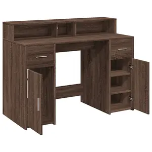 Berkfield Desk with LED Lights Brown Oak 120x55x91 cm Engineered Wood