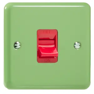 Varilight 45A Cooker Switch (Single Plate, Red Rocker) Beryl Green