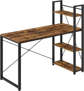 VASAGLE Home Office Desk with Storage Shelves, Extra Wide Writing Desk, Computer Table, Rustic Brown and Black