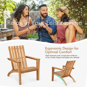 Costway Solid Acacia Wood Adirondack Chair Outdoor Patio Chair Lawn Chair