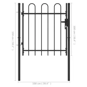 Berkfield Fence Gate Single Door with Arched Top Steel 1x1 m Black