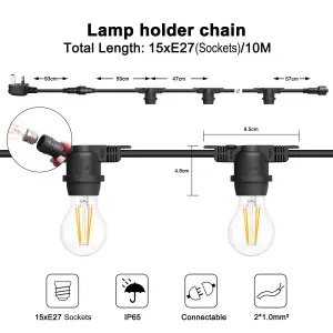 10M String Lights with 15 E27 Holder, IP65, connectable