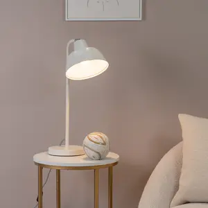 ValueLights Morris White Metal Stem Table Lamp with Angled Dome Shade for Living Room Bedroom office - LED Bulb Included